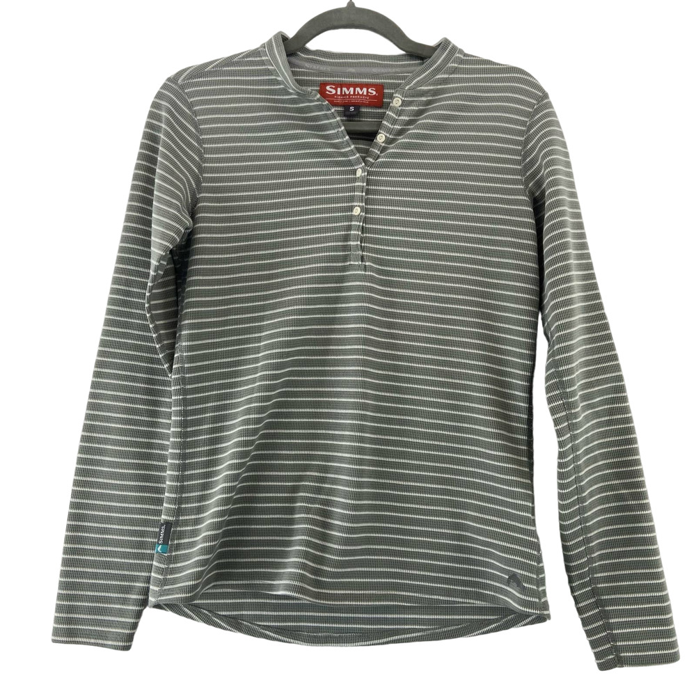 Simms Fishing Gray‎ Stripe Long Sleeve Top Sz Small